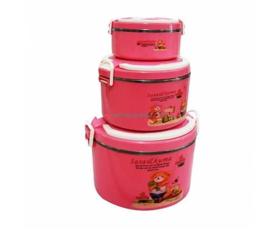 3pcs Set of Sasa Kum Food Flask - Pink