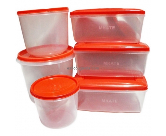 6 Set Of Red & Colourless Food Containers