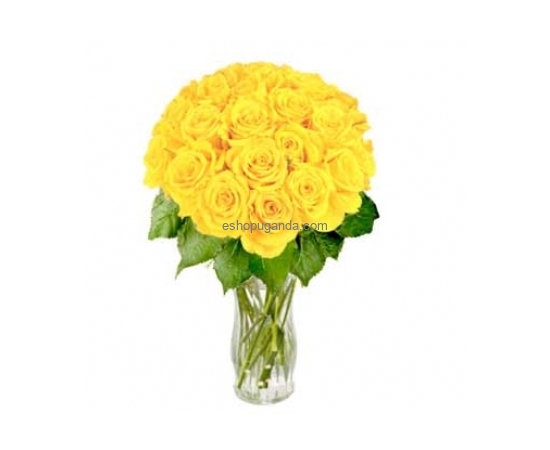24 Yellow Roses in Vase